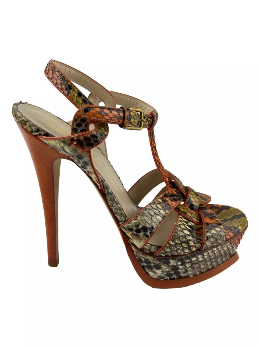 Sapato de Salto Yves Saint Laurent Tribute Python Laranja - CKM554