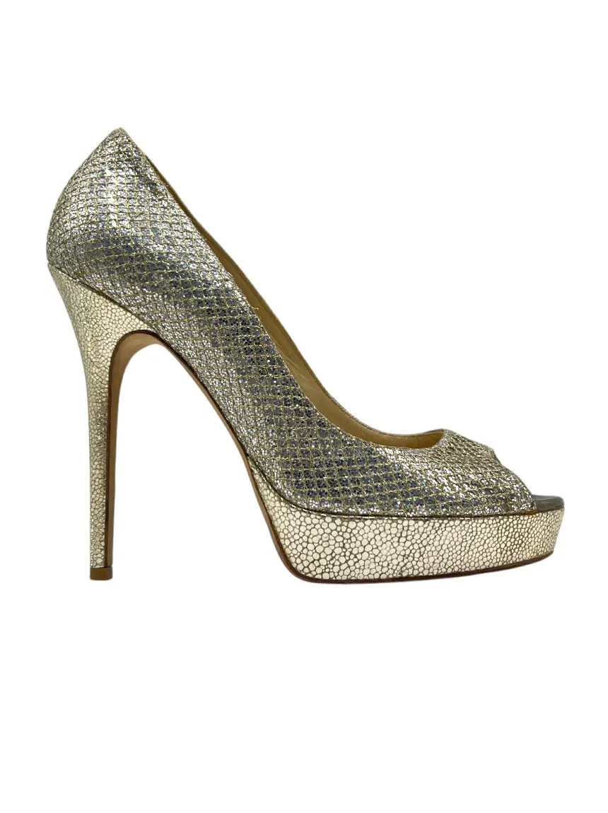 Glitter Scarpin 15 Scarpin Jimmy Choo Glitter Prata FG159 Original Etiqueta  Única
