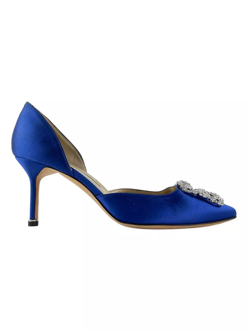 Scarpin Manolo Blahnik Hangisi Cetim Azul Royal - AAFT243 Original