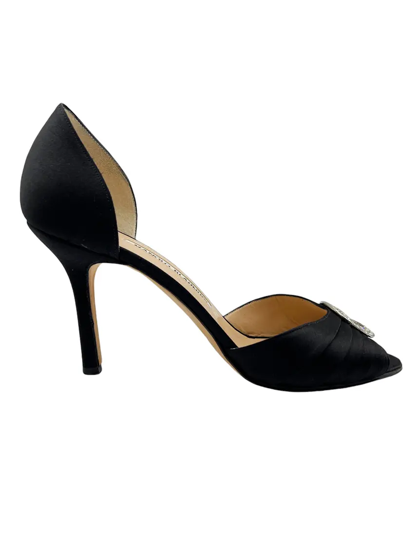 Scarpin Manolo Blahnik Sedaraby D'Orsay Satin Preto - CBZP216
