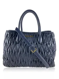 Bolsa Tote Miu Miu Vitello Shine Azul - CBVQ10 Original | Etiqueta