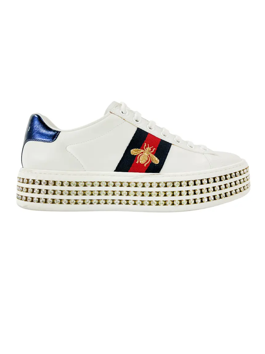 GUCCI Ace Crystal Bee グッチ　スニーカー 34 Tênis Gucci Ace Crystal Web Bee Platform Branco - CTNC2 Original