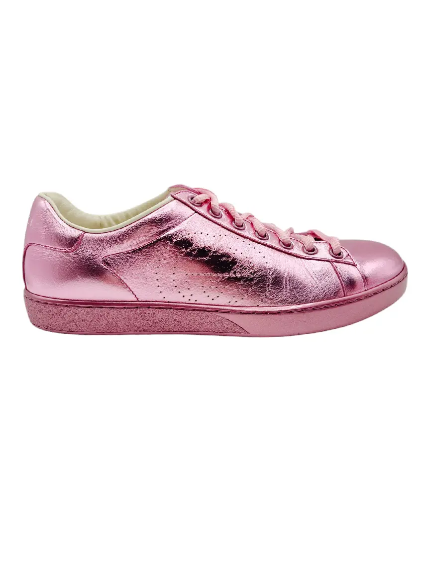 Tênis Gucci Ace Interlocking G Perforated Rosa Metalizado - IP632