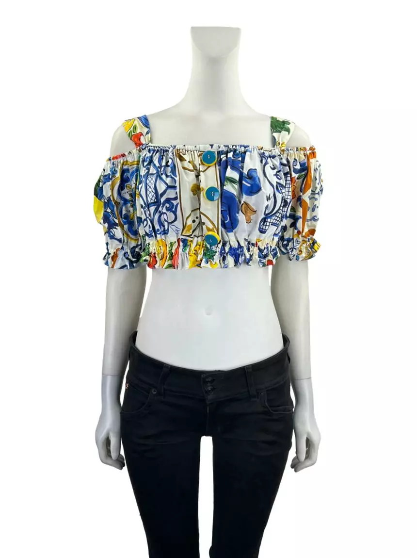 Top Dolce & Gabbana Cropped Estampado - HZL192 Original | Etiqueta