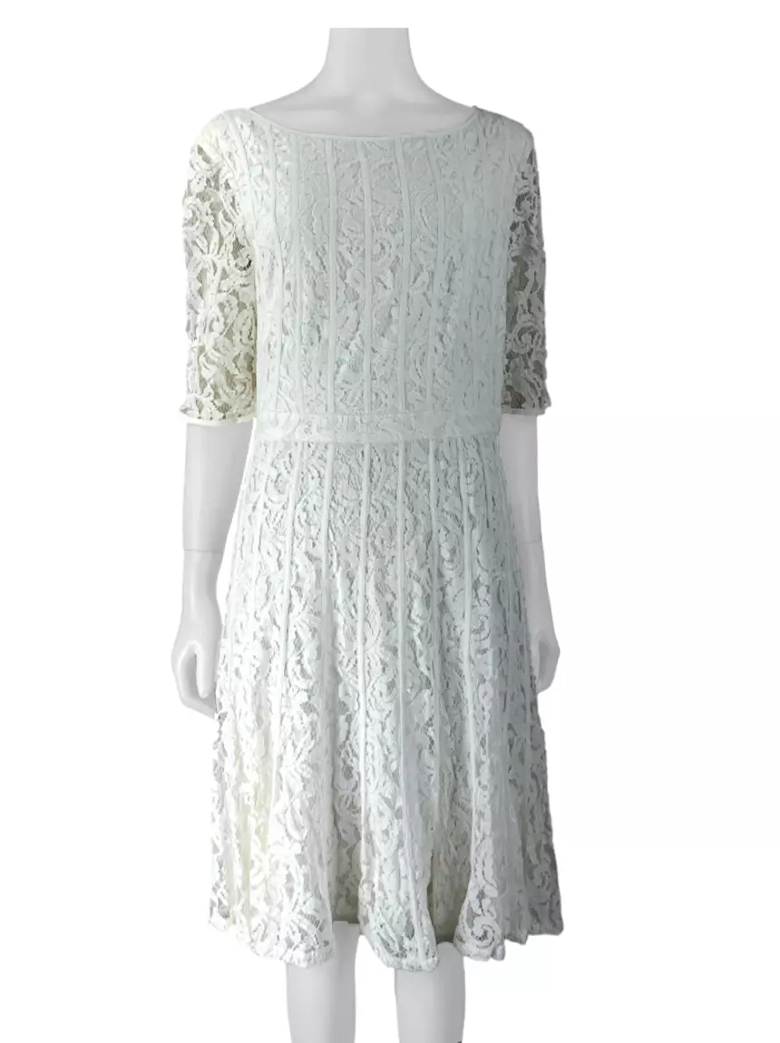 Vestido Adrianna Papell Renda Branco Original NTX343 Etiqueta