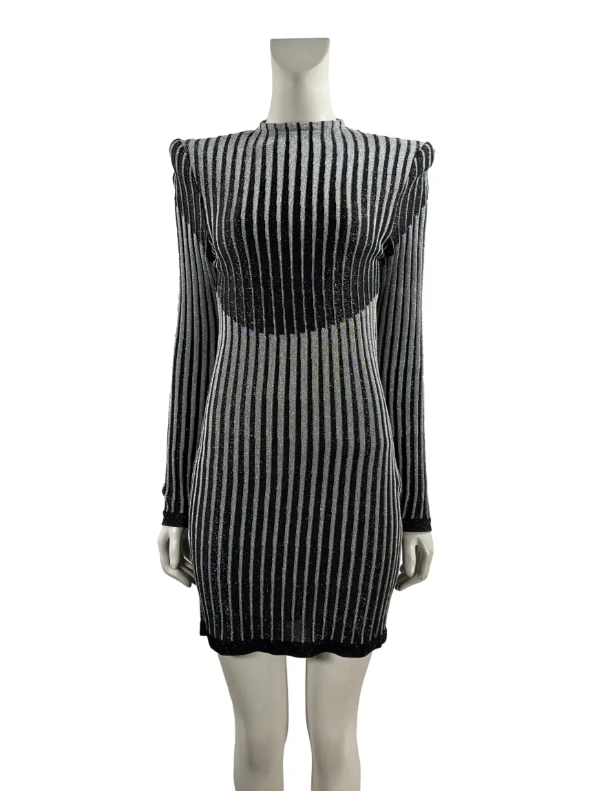 Vestido Balmain Tricot Luréx Bicolor IN601 Original Etiqueta Única