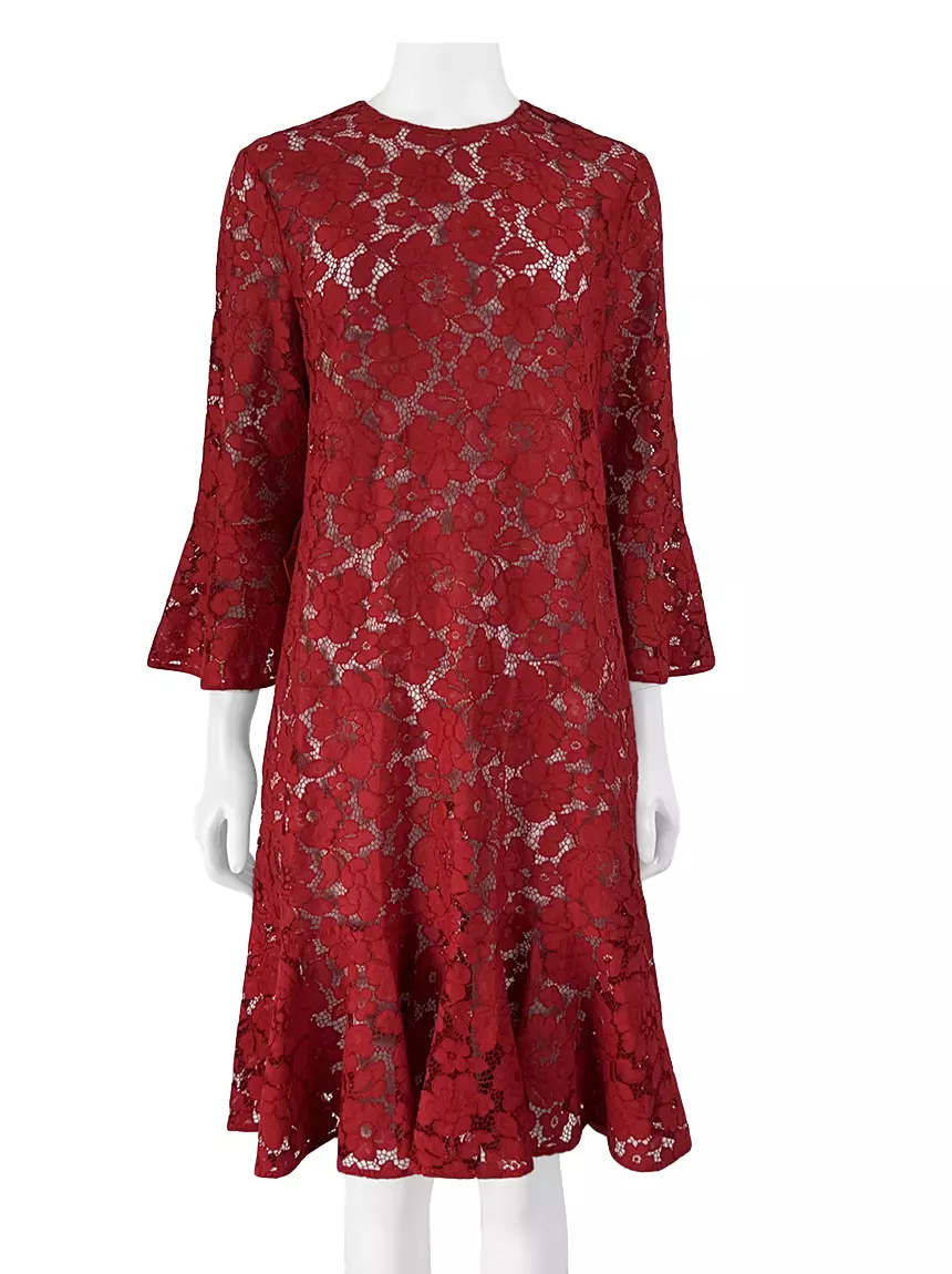Vestido Carolina Herrera Renda Vermelho - NTX365 Original | Etiqueta nica