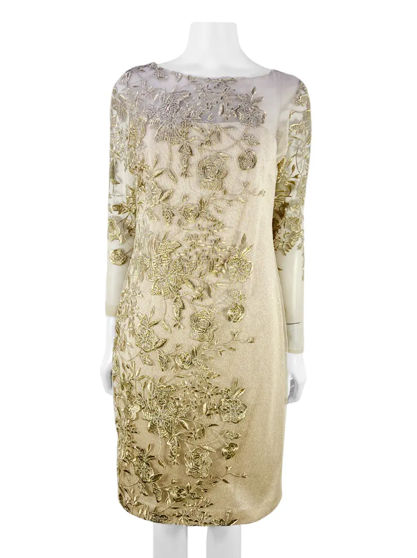 Vestido David Meister Bordado Dourado - RSH50 Original | Etiqueta nica