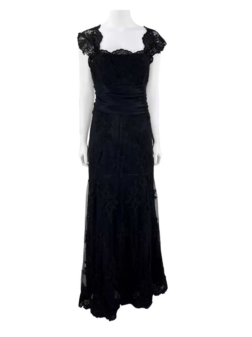 Vestido de Festa Adrianna Papell Hailey Renda Preto Original