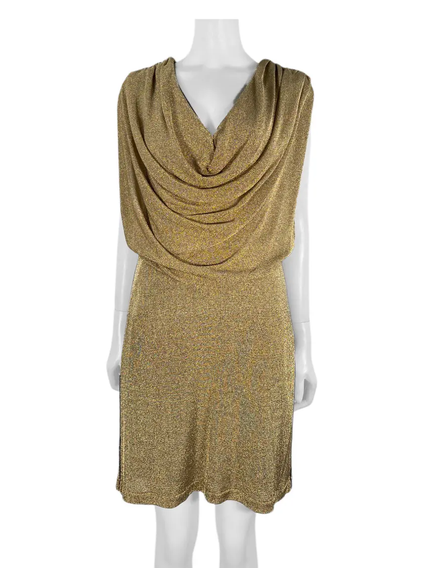 Vestido Fendi Decote Drapeado Dourado COJI3 Original Etiqueta